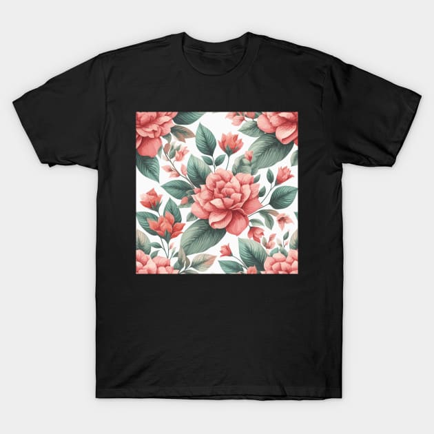 Peach Spring Flowers T-Shirt by Siha Arts